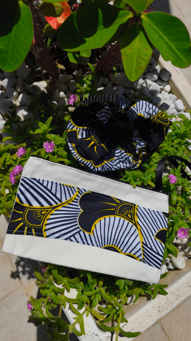 Ensemble chouchou pochette noir et blanc 